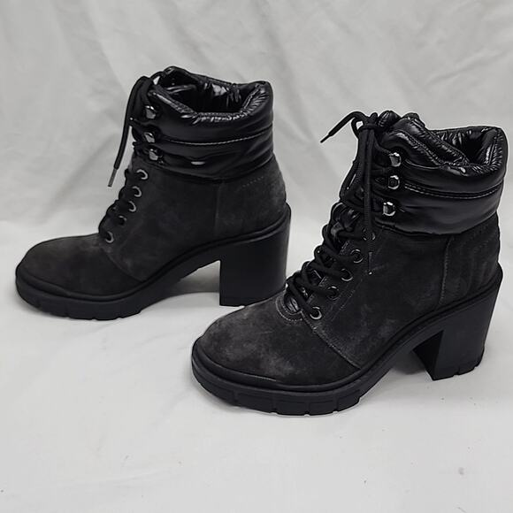 MARC FISHER VELIMA BLACK LUG SOLE HIKING BOOTIES SUEDE LADIES SIZE 6.5 NWOB - Picture 9 of 16